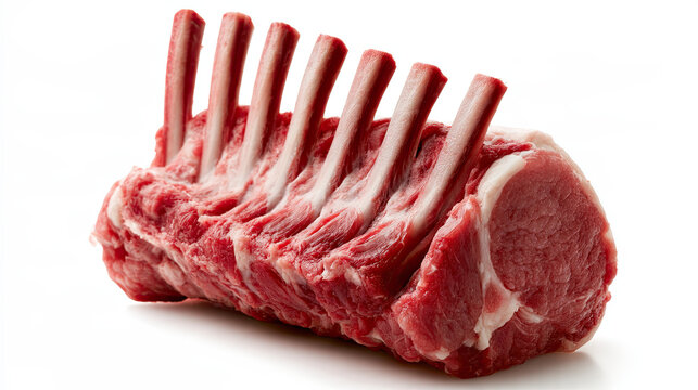 raw lamb rack isolated on white background