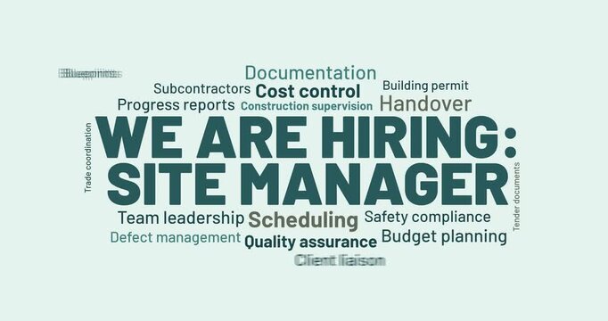 We are hiring Site Manager construction job vacancy word cloud