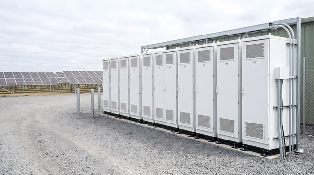Battery Energy Storage System Containers Beside a Solar Power Plant