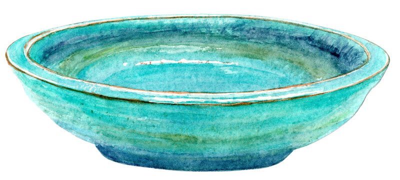 Ancient Parthian turquoise glazed ceramic bowl, Babylon Mesopotamia (1st century BC - 2nd century AD). Alkaline glaze pottery colored with copper and plant ash, shallow dish. Artwork.