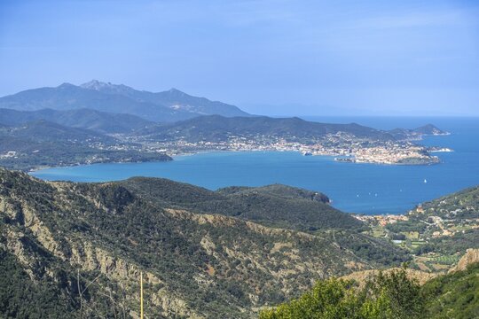 View of Portoferraio Bay, Cima del Monte Hiking, Rio nell'Elba, Province of Livorno, Italy