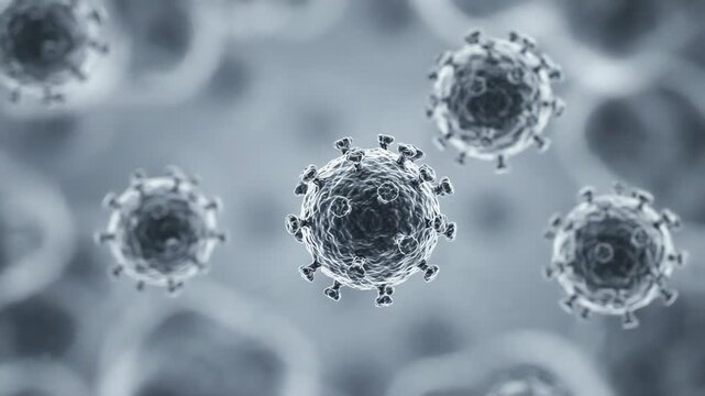 Hepatitis B virus particles slowly floating through a clean biological environment