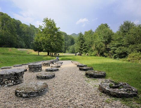 Columnar base of a temple in the Dacian fortress of Sarmizegetusa Regia, Romania, Europe