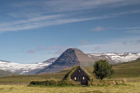 Old peat church of Gr&ouml;f or Grafarkirkja near Hofs&oacute;s, Skagafj&ouml;r&eth;ur, Skagafj&ouml;rdur, North Iceland, Iceland