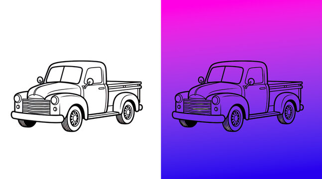 Vintage pickup truck in purple background