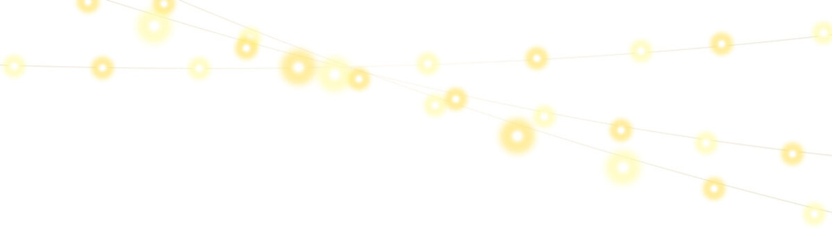 Festive golden LED string lights for Christmas decoration, invitations and web banners