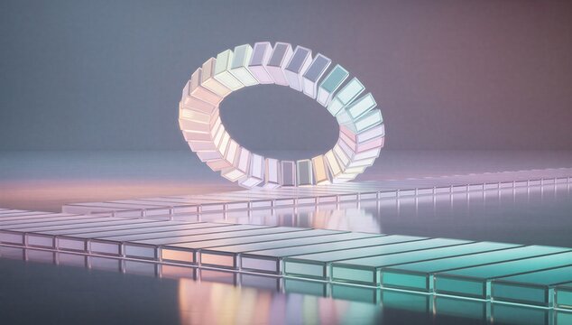 Futuristic dna helix above a lab platform, symbolizing gene sequencing, genome analysis, and advanced genetic research.