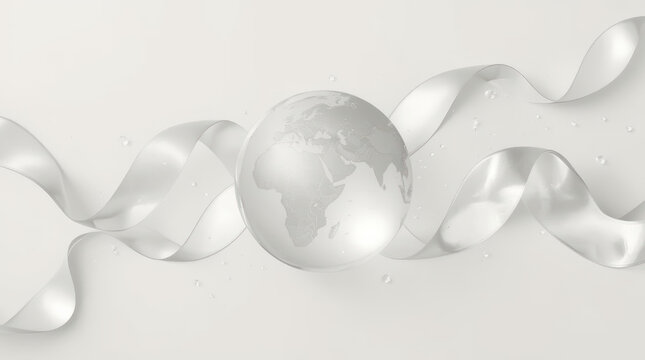 White globe with flowing satin ribbon symbolizing international unity