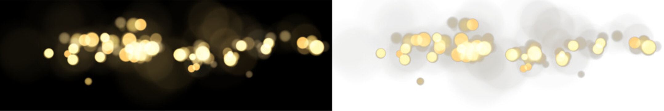 Sparkling golden bokeh lights vector illustration. Defocused glowing particle border for festive banners. Luxury holiday decoration element