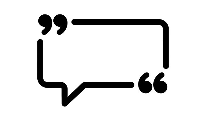 Black outline speech bubble with quotation marks, isolated on transparent background