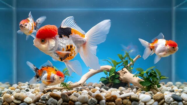 oranda goldfish close up in aquarium video