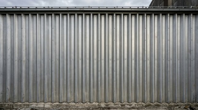 industrial metal wall made of vertical corrugated steel panels with a repetitive texture for architectural backgrounds