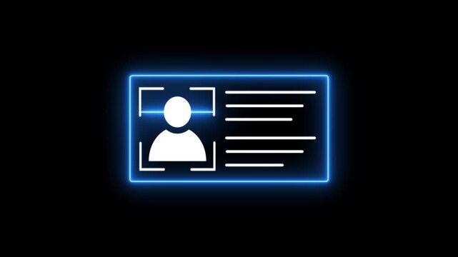 Glowing neon Identification cards, ID Card icon animation. parsons verify icon animation, profile verify account icon. profile. 4k video