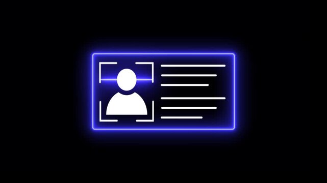Glowing neon Identification cards, ID Card icon animation. parsons verify icon animation, profile verify account icon. profile. 4k video