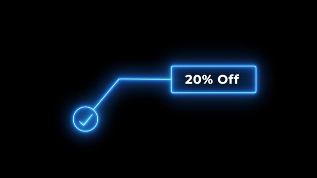 20% off sale animation. Neon speech bubble line 20 percent off sale glowing animation black background 4k video.