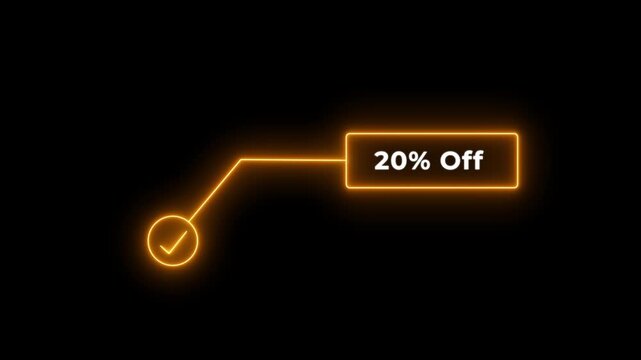 20% off sale animation. Neon speech bubble line 20 percent off sale glowing animation black background 4k video.
