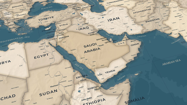 Detailed Geographic Map of the Middle East and Arabian Peninsula
