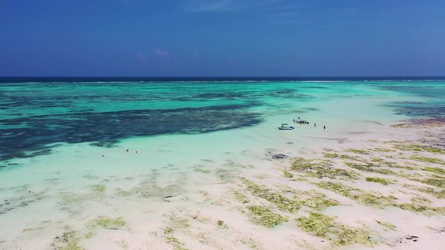 Aerial view of Zanzibar sandbank and turquoise lagoon