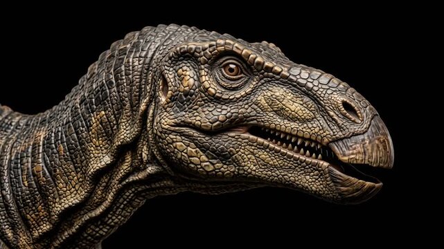 iguanodon dinosaur close up isolated on black background video