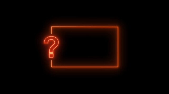 Neon Question Mark with Glowing Rectangle Frame, FAQ Help Support Interface, Information Banner, Inquiry Placeholder, Futuristic UI on Black Background .