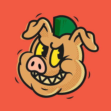 Angry Punk Pig Mascot &ndash; Vintage 1930s&ndash;1940s Rubber Hose Cartoon Character