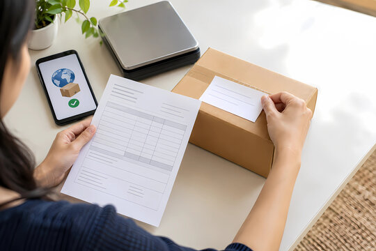 Online Seller Preparing Customs Documents for International Shipping