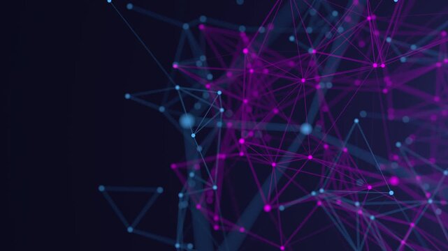 Connected node multi color network animation. Seamless loop 4k