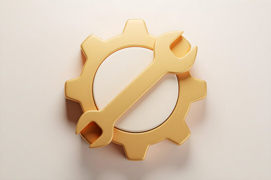 3d wrench resting on a gear plan view from straight above the object