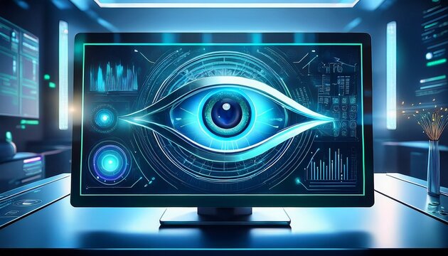 medical device with eye image on screen representing eye tracking technology
