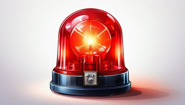 bright red emergency siren light flashing on an isolated white background