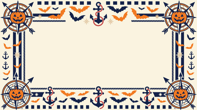 Nautical halloween border with anchors orange accents and a festive maritime theme for seasonal decorations and designs
