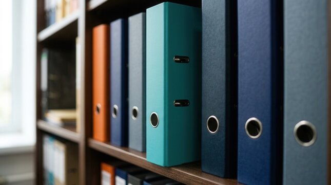 Information stored in organized binders featuring technical documentation, reports, and files.