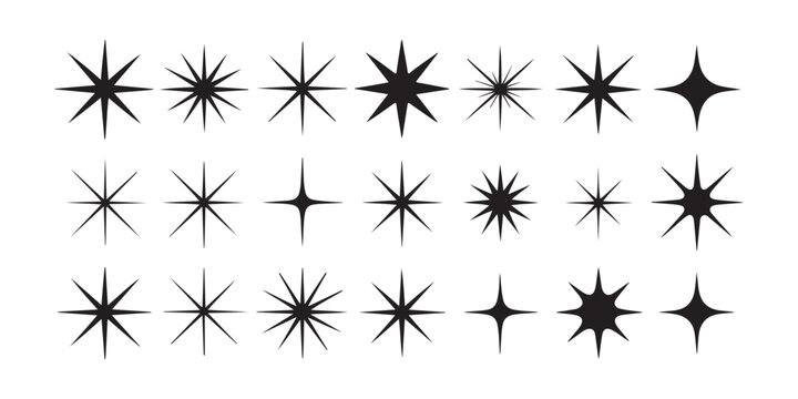 Black and white vector starburst collection for design elements, light effect, and celebration projects.