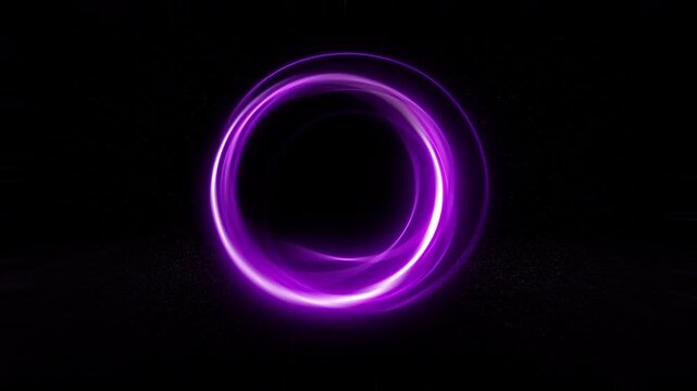 Seamless loop of a glowing purple light ring rotating in a dark space for motion graphics background