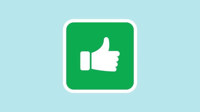Positive feedback sticker animation with a white thumbs up hand inside green rounded on a transparent background. Approval like agreement. Seamless animated icon. 4K video overlay isolated element.