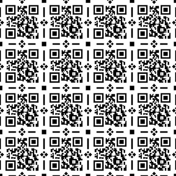 Clean Seamless Minimalist QR Code Pattern Using Simple Black Geometric Modules on a Bright White Background, Balanced Spacing, and Modern Swiss-Inspired Graphic Design.
