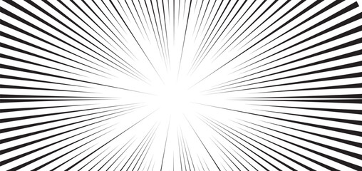 Fototapeta premium Manga speed lines background, black and white comic zoom effect, radial sunburst vector for action scenes and motion blur