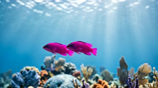 two orchid dottybacks underwater close up at morning light in red sea egypt video