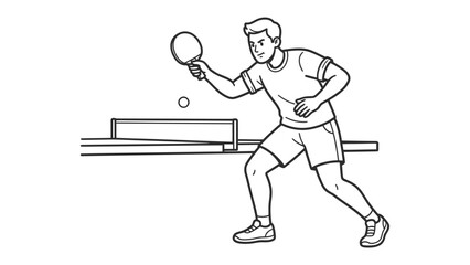 Obraz premium Table Tennis Player in Action: A dynamic line art illustration captures a male athlete in mid-swing, playing table tennis with focus and agility.