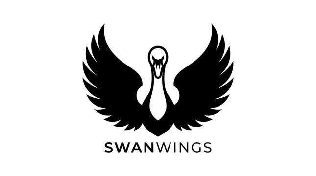 Minimalist black swan logo featuring wide majestic wings and elegant neck design for luxury brand