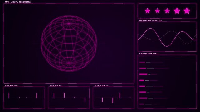 Digital sphere data visualization with waveform and charts in futuristic interface