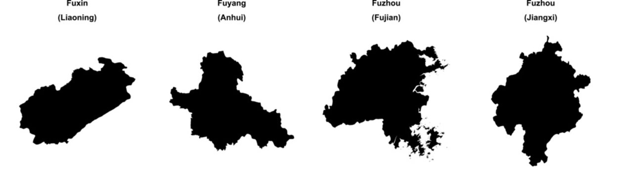 Fuxin, Fuyang, Fuzhou  (Fujian), Fuzhou (Jiangxi) outline maps