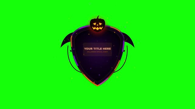Halloween Shield Frame Motion Graphic with Glowing Pumpkin and Green Screen