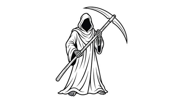The Grim Reaper's Embrace: A cloaked figure, embodying mortality, stands with a scythe, a chilling reminder of life's finite nature. Its shadowy form and iconic weapon evoke a sense of inevitability.
