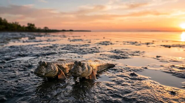 mudskipper close up at sunset light in sundarbans national park india video