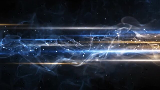 Abstract Gold and Blue Light Streaks with Floating Particles in Dark