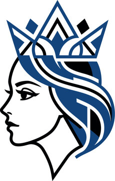 Elegant queen vector illustration featuring a blue crown and a profile portrait