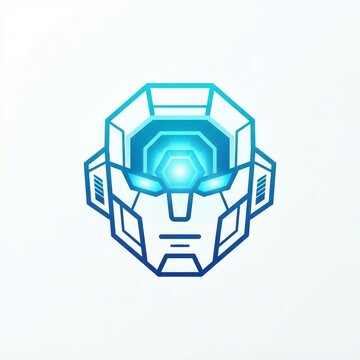 Modern futuristic robot head vector icon with glowing blue geometric line art. Ideal for artificial intelligence, technology, gaming, cybernetics, future tech branding, esports mascot and startup logo