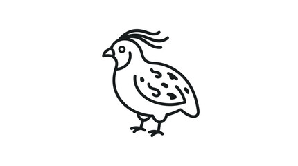 Fototapeta premium Simple black and white line art illustration of a quail with a distinctive crest and spotted body, depicted in a minimalist style.