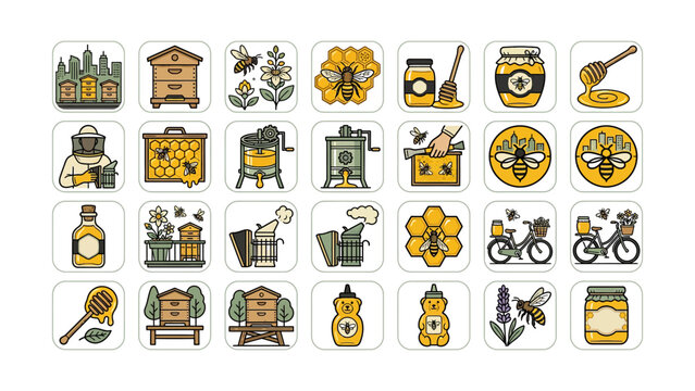 Beekeeping Process and Honey Harvest Icons